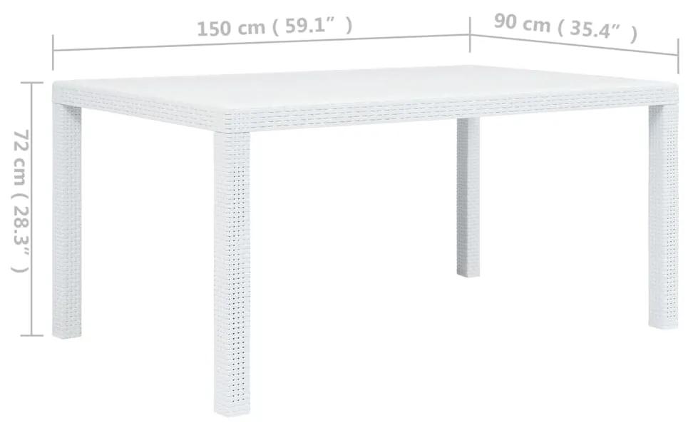 vidaXL Τραπέζι Κήπου Λευκό με Εμφάνιση Ρατάν 150x90x72 εκ. Πλαστικό