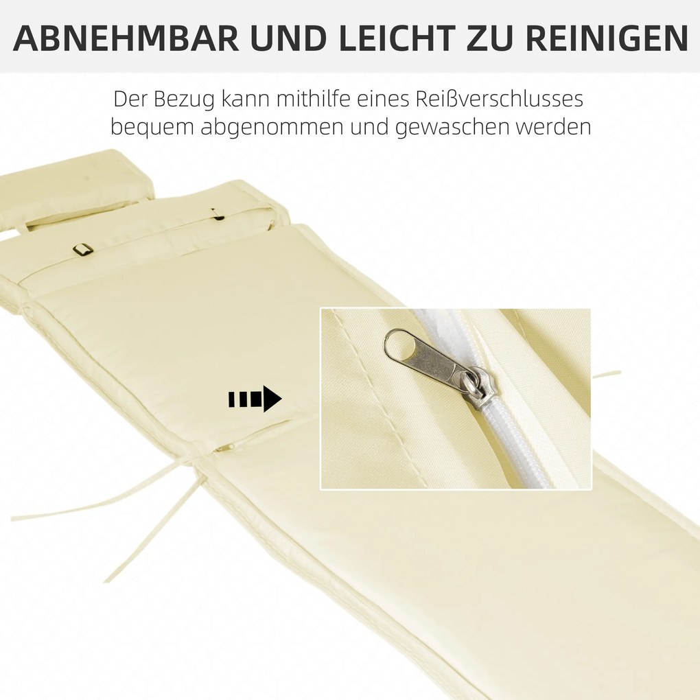 Outsunny Μαξιλάρι ξαπλώστρας, μαξιλάρι ξαπλώστρας κήπου με αποσπώμενο μαξιλάρι κεφαλής, κρεμ λευκό 198 x 53 x 5 cm ΜΟΝΟ ΜΑΞΙΛΑΡΙ