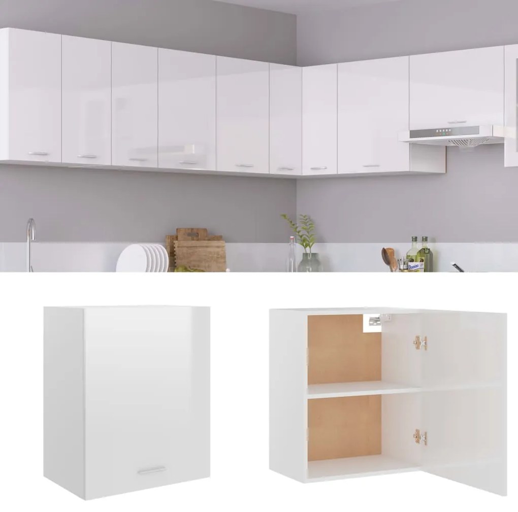 vidaXL Ντουλάπι Κρεμαστό Γυαλιστερό Λευκό 50x31x60 εκ. Μοριοσανίδα