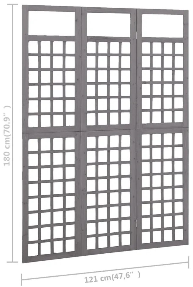 Διαχωριστικό Δωμ./Καφασωτό 3 Πάνελ Γκρι 121x180 εκ. Ξύλο Ελάτης - Γκρι