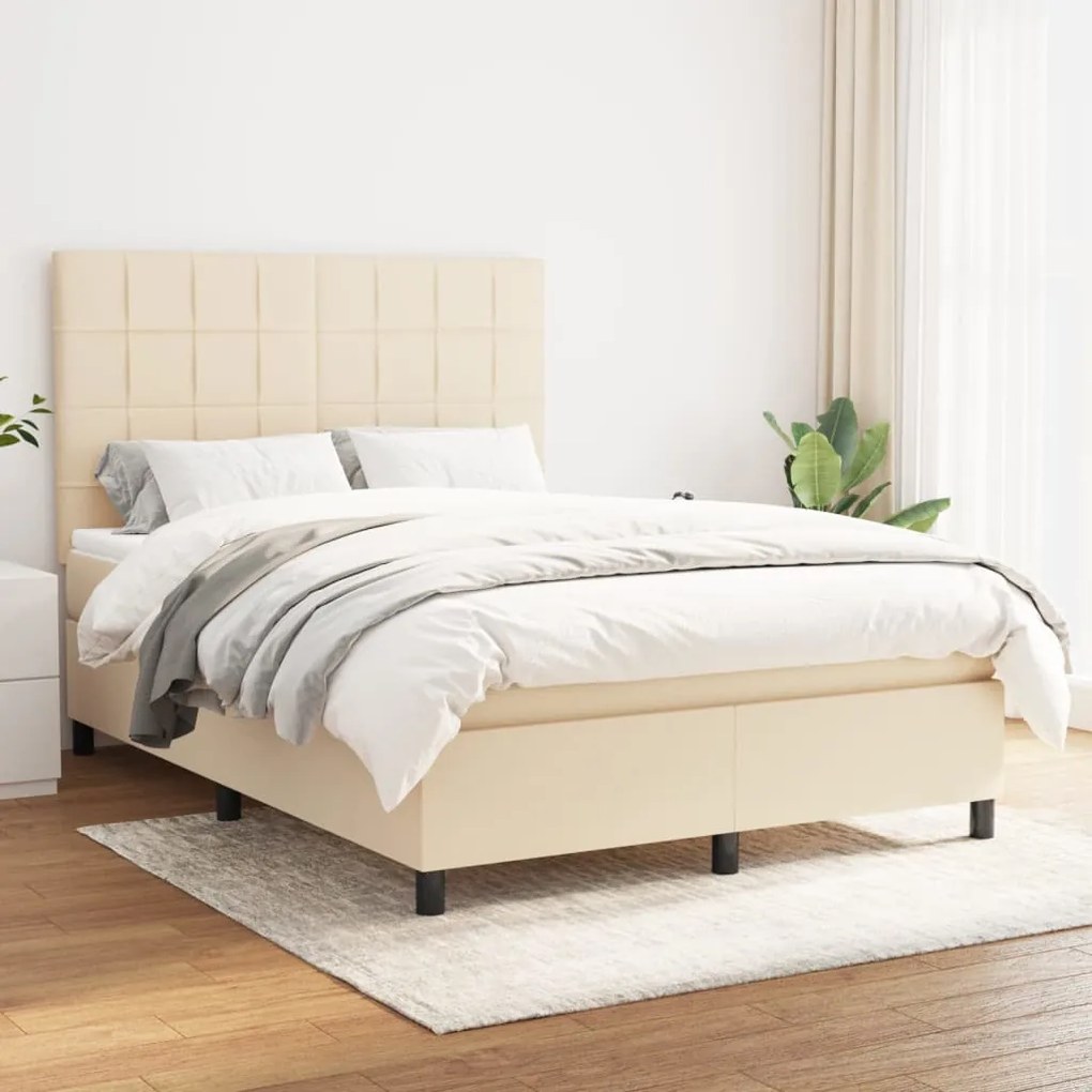 vidaXL Κρεβάτι Boxspring με Στρώμα Κρεμ 140x190 εκ. Υφασμάτινο