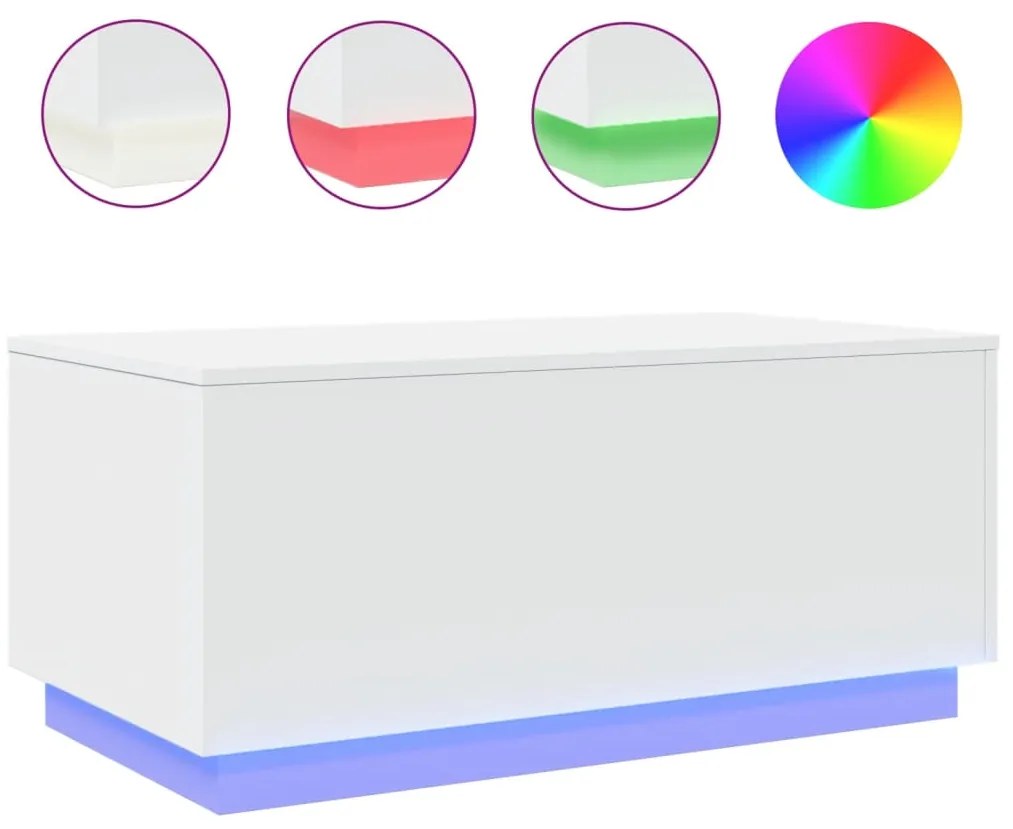 vidaXL Τραπεζάκι Σαλονιού με LED Λευκό 90 x 50 x 40 εκ.