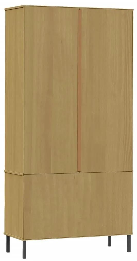 Βιβλιοθήκη OSLO Καφέ 85x35x172,5 εκ. Μασίφ Ξύλο με Μεταλ. Πόδια - Καφέ