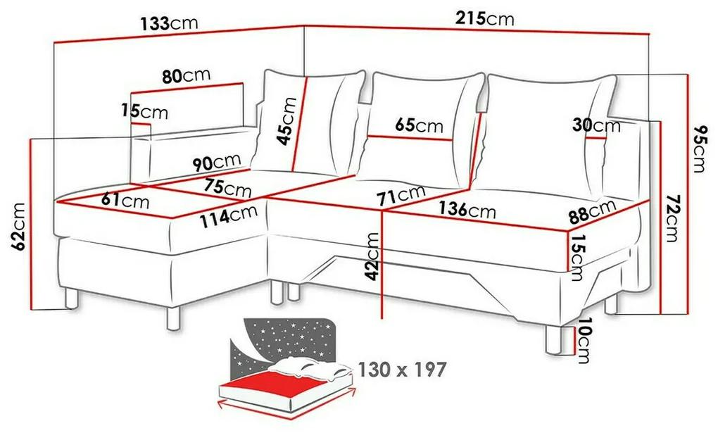 Γωνιακός Καναπές Akron 100, Λειτουργία ύπνου, Αποθηκευτικός χώρος, 215x133x95cm, 94 kg, Πόδια: Πλαστική ύλη | Epipla1.gr