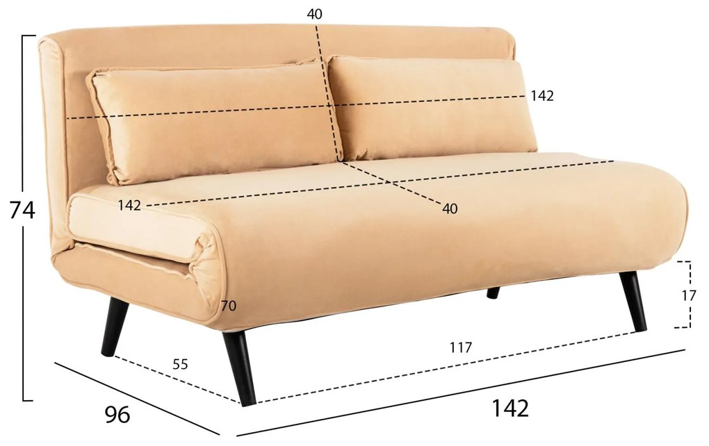 Καναπές - Κρεβάτι Asma 2θέσιος Βελούδο Μπέζ 140x80x77Y εκ. 140x80x77 εκ.