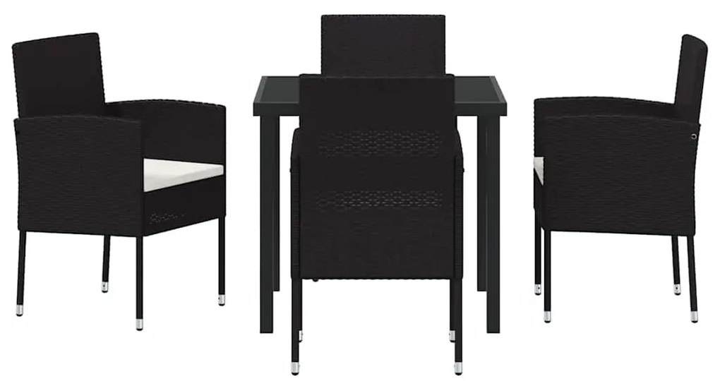 vidaXL Σέτ φαγητού για κήπο με μαξιλάρι 5 pcs Μαύρο συνθετικό ρατάν