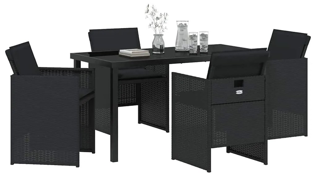 vidaXL Σέτ φαγητού για κήπο 5 pcs Μαύρο συνθετικό ρατάν