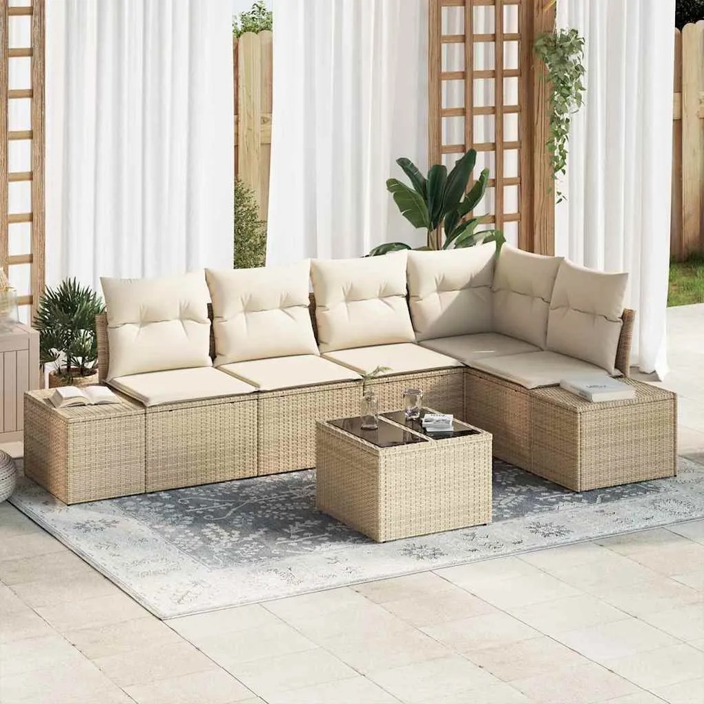 vidaXL Σετ Καναπέ 6 Τεμαχίων Κηπουρικής με Μαξιλάρια, Καφέ Πολυ Ράττον