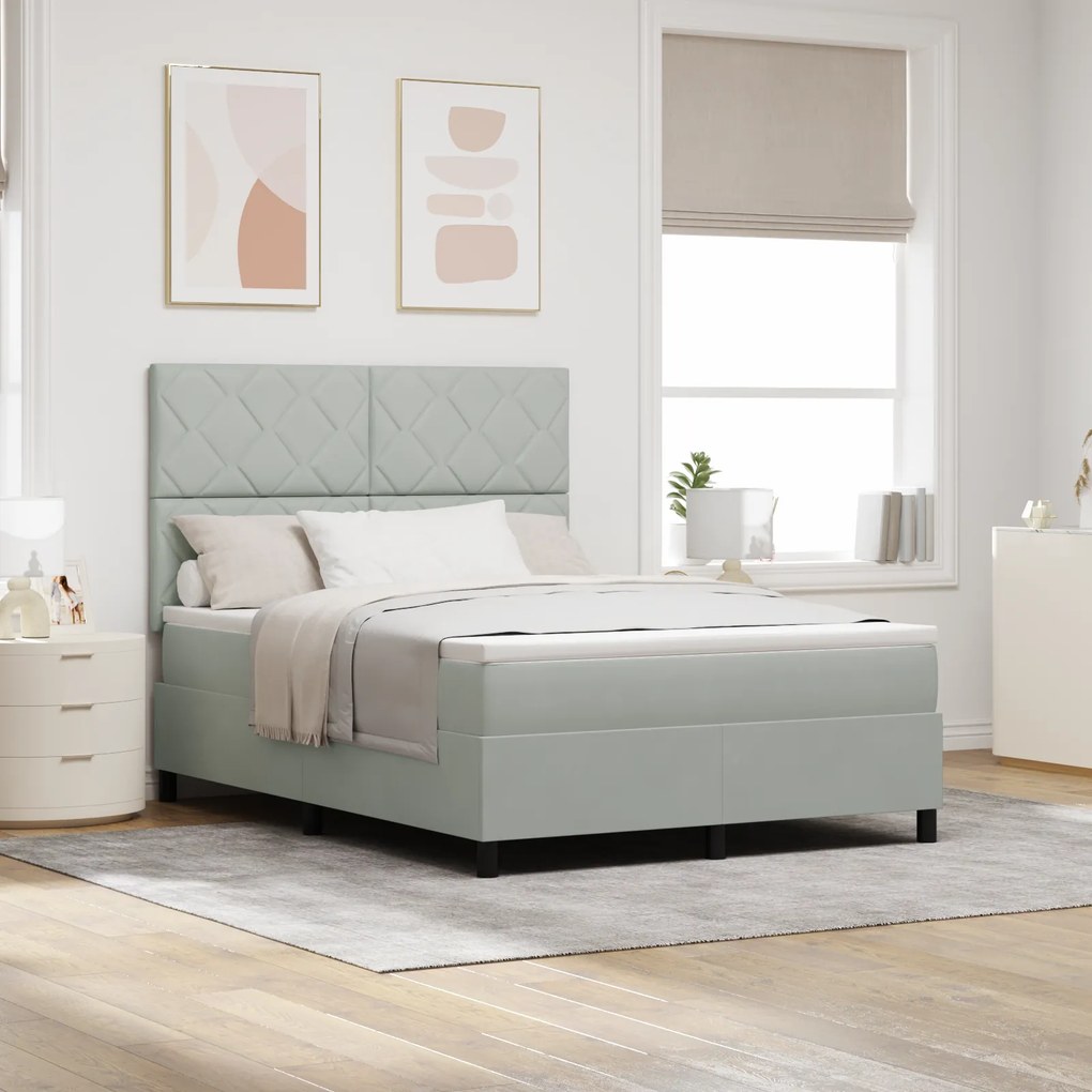 vidaXL Κρεβάτι με Στρώμα & LED Light Grey 140x190 cm Βελούδο