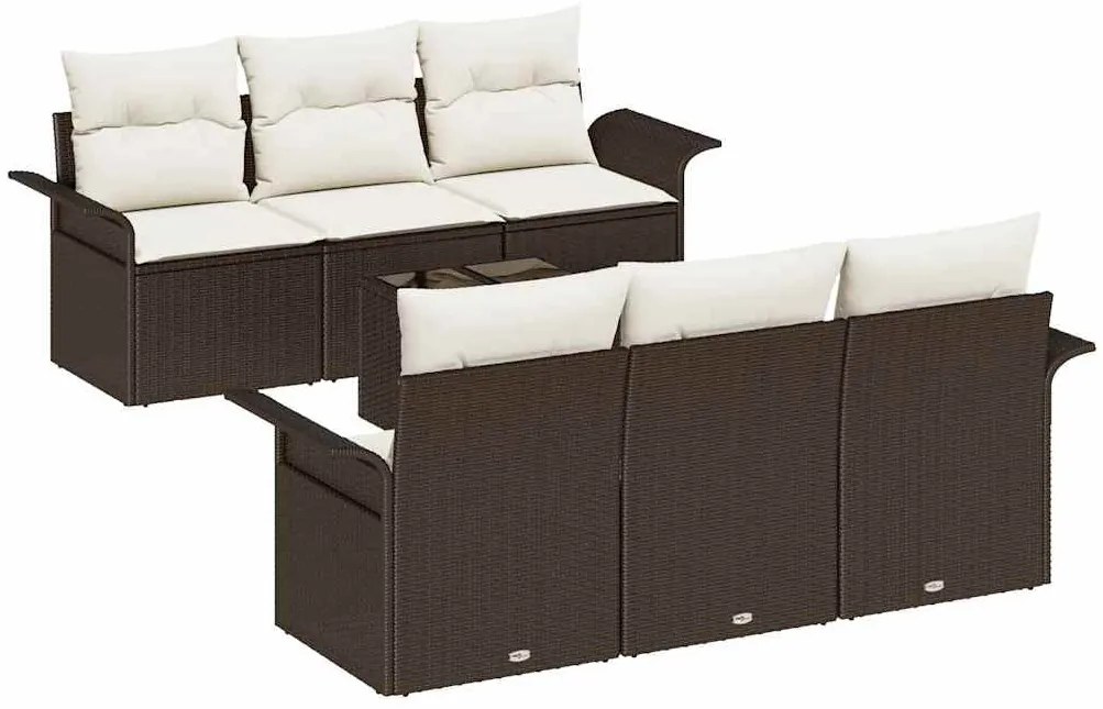 vidaXL Σετ Καναπέ Κήπου 7 pcs Καφέ Πολυ ράταν