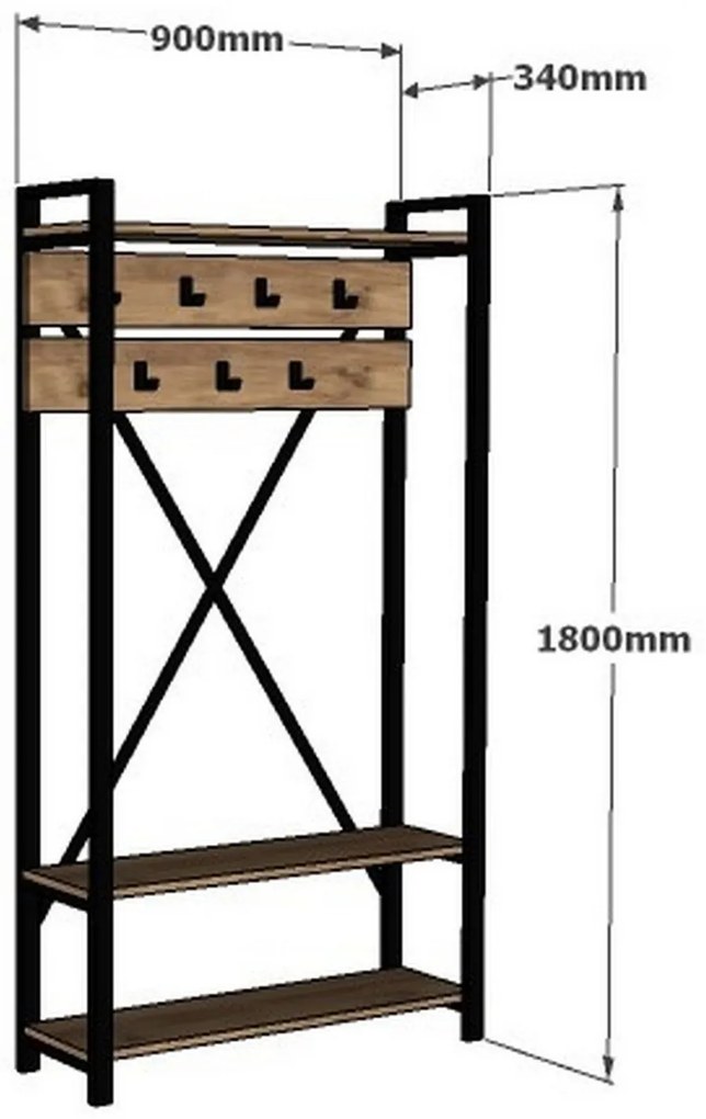 Έπιπλο Εισόδου Natural Wood &amp; Μαύρο 90x34x180 Εκ.