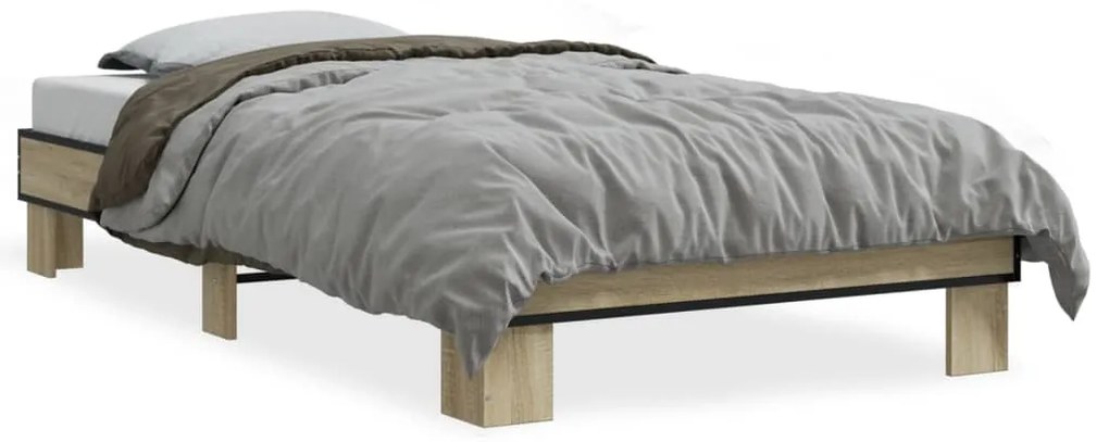 vidaXL Πλαίσιο Κρεβατιού Sonoma Δρυς 90x200 εκ. Επεξ. Ξύλο & Μέταλλο