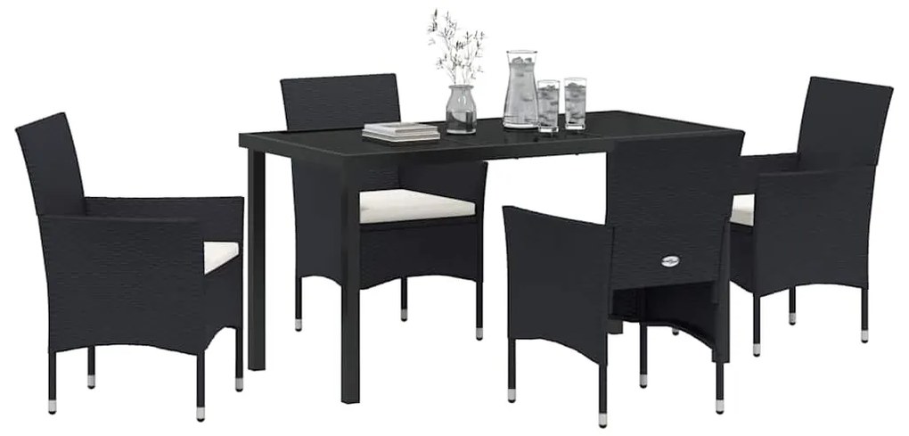 vidaXL Σέτ φαγητού για κήπο με μαξιλάρι 5 pcs Μαύρο συνθετικό ρατάν