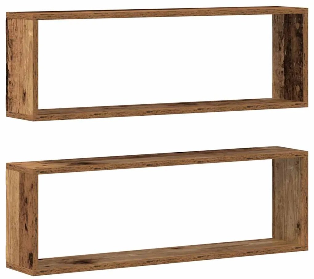vidaXL Ράφι Τοίχου με ράφι Επιτοίχιο 2 pcs Παλιό ξύλο 80 x 15 x 26 εκ.