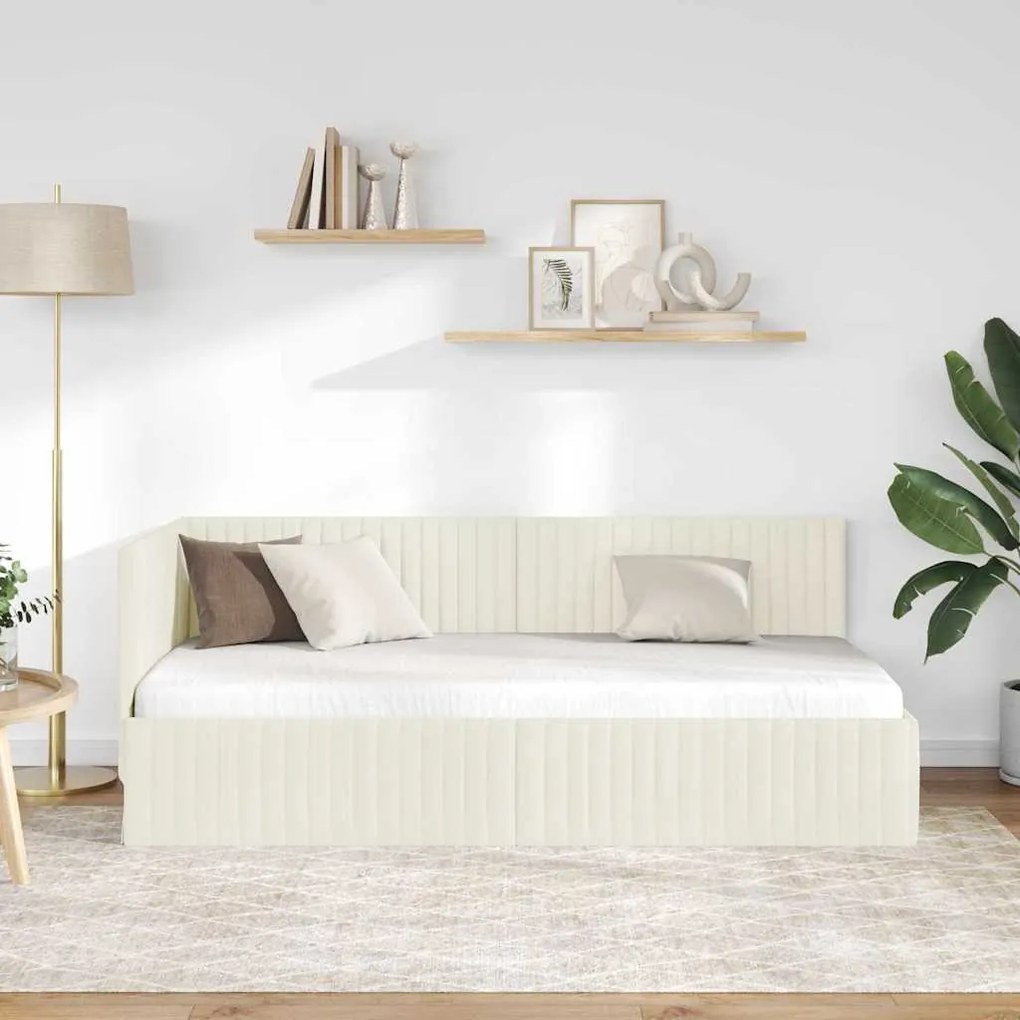 vidaXL Κρεβάτι Γωνίας με κεφαλάρι Κρεμ 90 x 190 cm Βελούδο