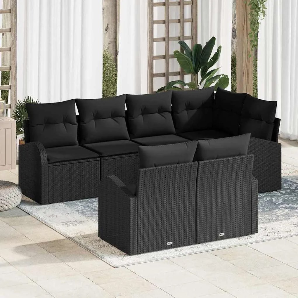 vidaXL Σετ Καναπέ Κήπου με μαξιλάρι 7 pcs Μαύρο Πολυ ράταν