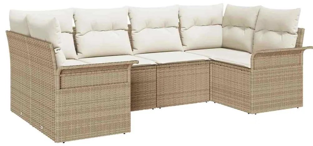 vidaXL Σετ Καναπέ Κήπου με μαξιλάρι 6 pcs Μπεζ Πολυ ράταν