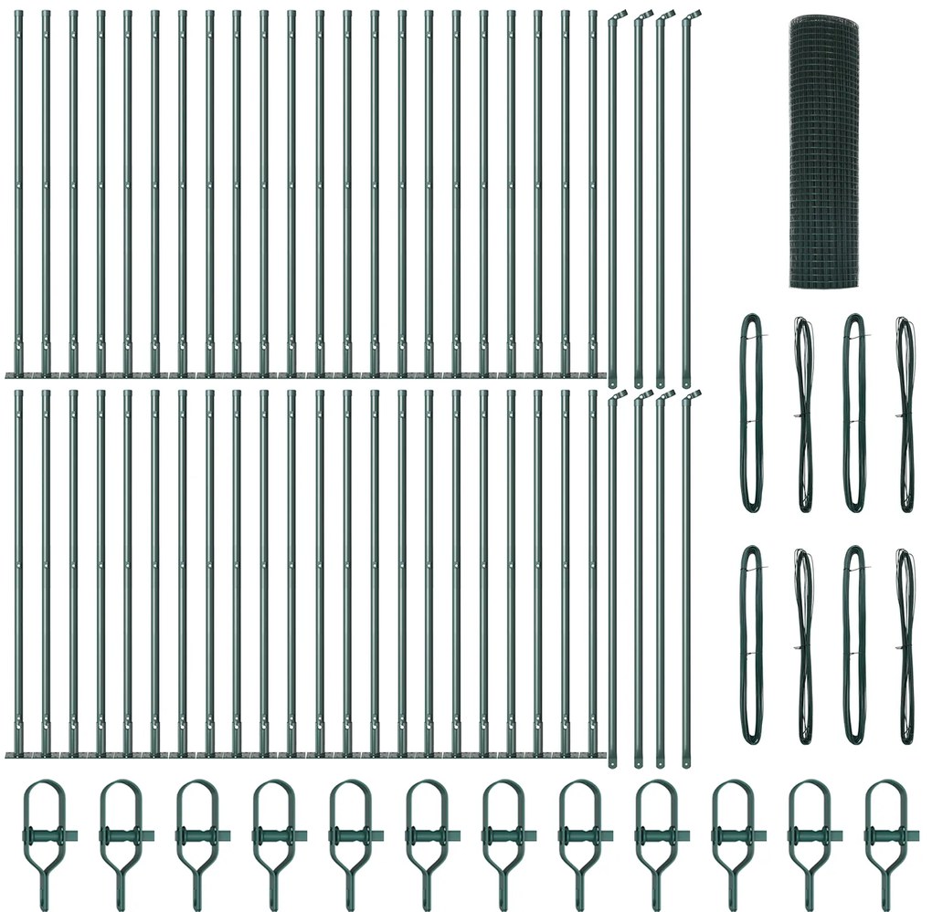 vidaXL Φράχτης Welded Wire με 13 Στυλούς Φλάντζας Πράσινος 0.5x100 μ Μέταλλο