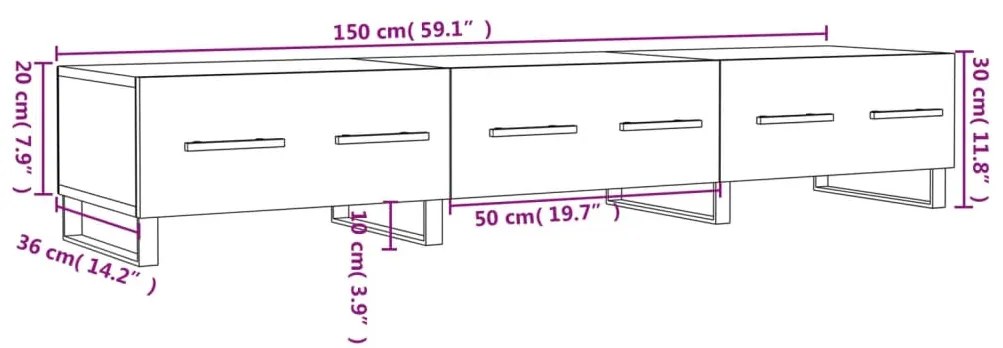 Έπιπλο Τηλεόρασης Λευκό 150x36x30 εκ. από Επεξεργασμένο Ξύλο - Λευκό