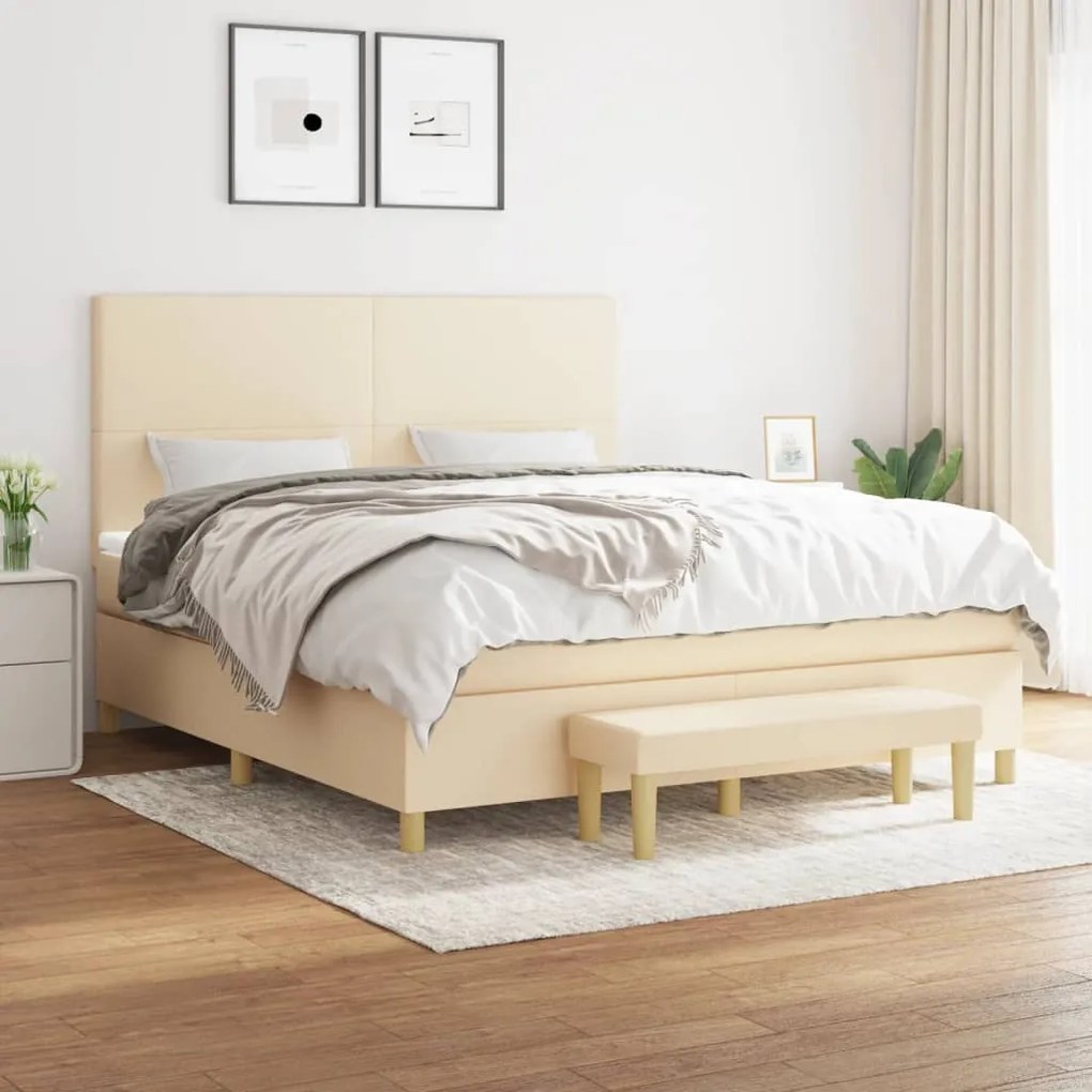 Κρεβάτι Boxspring με Στρώμα Κρεμ 160x200 εκ. Υφασμάτινο