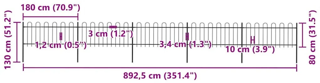 vidaXL Φράχτης Κήπου με Κορυφή από Ατσάλι 892,5 x 80 εκ. Μαύρος