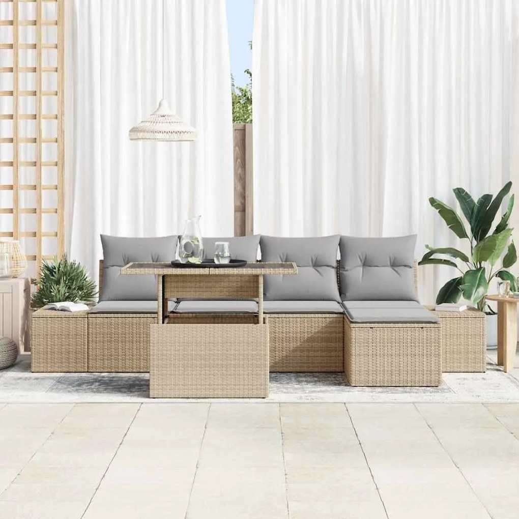 vidaXL Σετ Καναπέ Κήπου με μαξιλάρι 6 pcs μπεζ και ανοιχτό γκρι