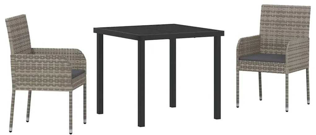 vidaXL Σέτ φαγητού για κήπο με μαξιλάρι 3 pcs Γκρι Πολυ ράταν