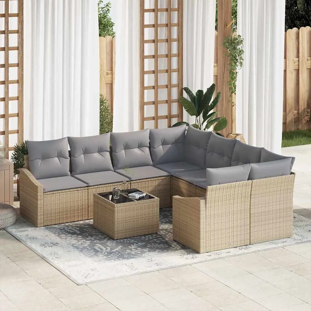 vidaXL Σετ Καναπέ Κήπου 9 pcs Μπεζ, Ανοιχτό Γκρι 55 x 55 x 37 εκ