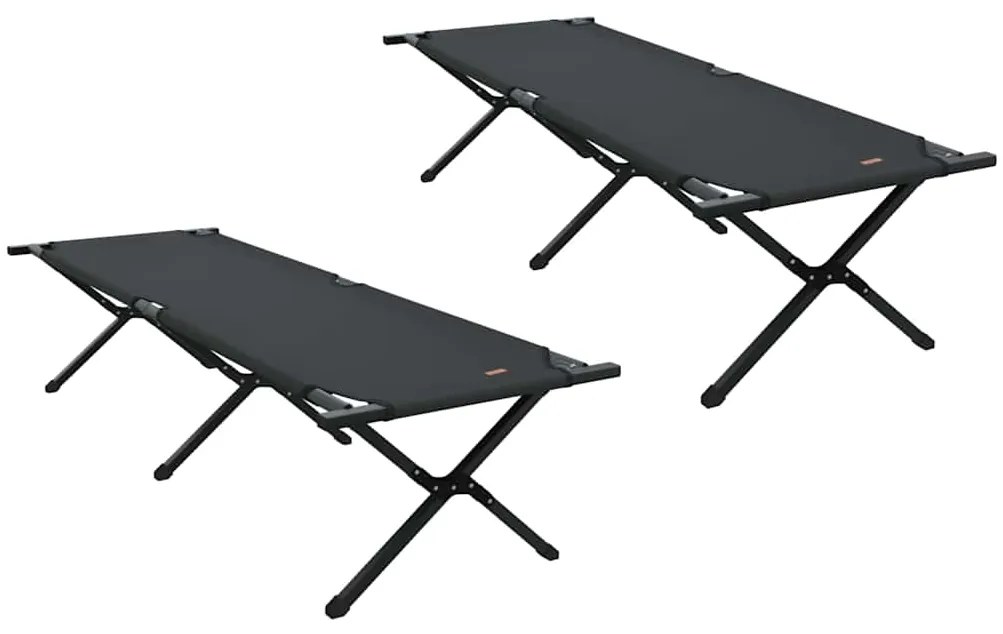 vidaXL Αναδιπλούμενο Κρεβάτι Κάμπινγκ 2 pcs Μαύρο 193 x 69 x 45 εκ.