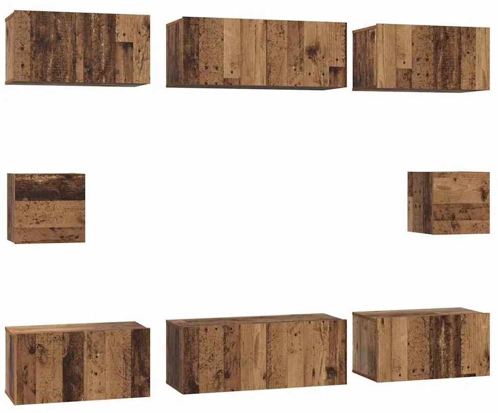 vidaXL Σετ επίπλου τηλεόρασης Επιτοίχιο 8 pcs Παλαιό ξύλο