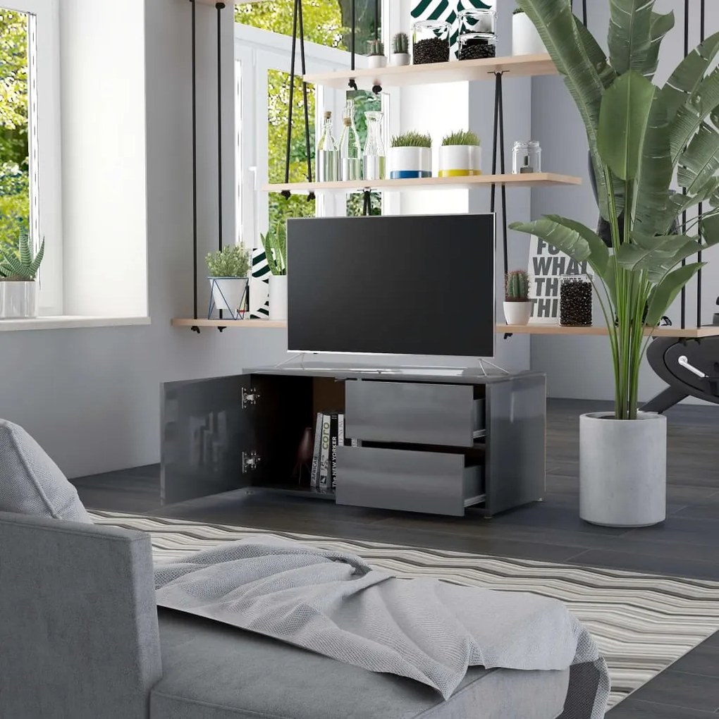 vidaXL Έπιπλο Τηλεόρασης Γυαλιστερό Γκρι 80x34x36 εκ. Μοριοσανίδα