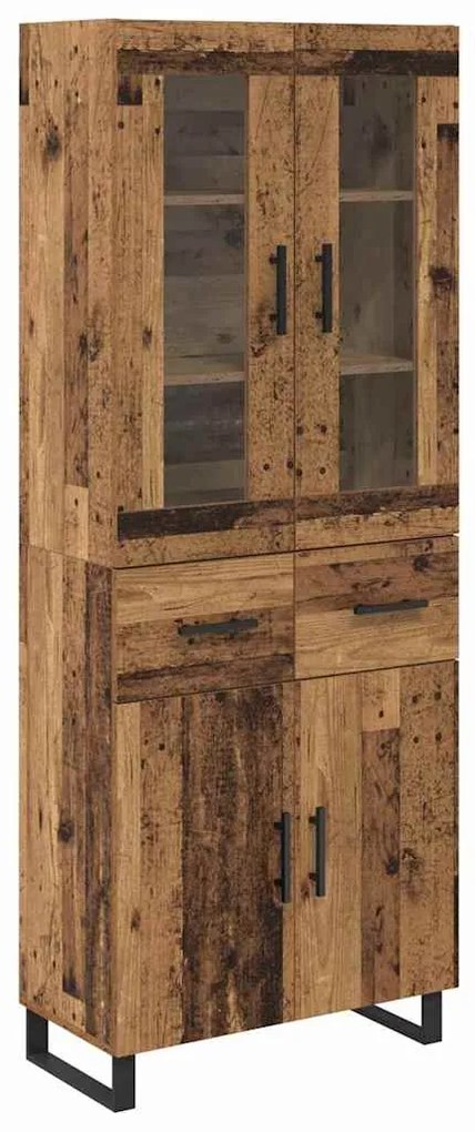 vidaXL Highboard με συρτάρι 2 pcs Παλιό Ξύλο Σύνθετο Ξύλο και Γυαλί