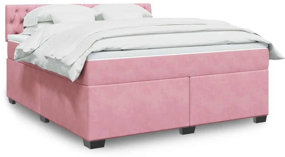 vidaXL Κρεβάτι Boxspring με Στρώμα Ροζ 180x200 εκ. Βελούδινο