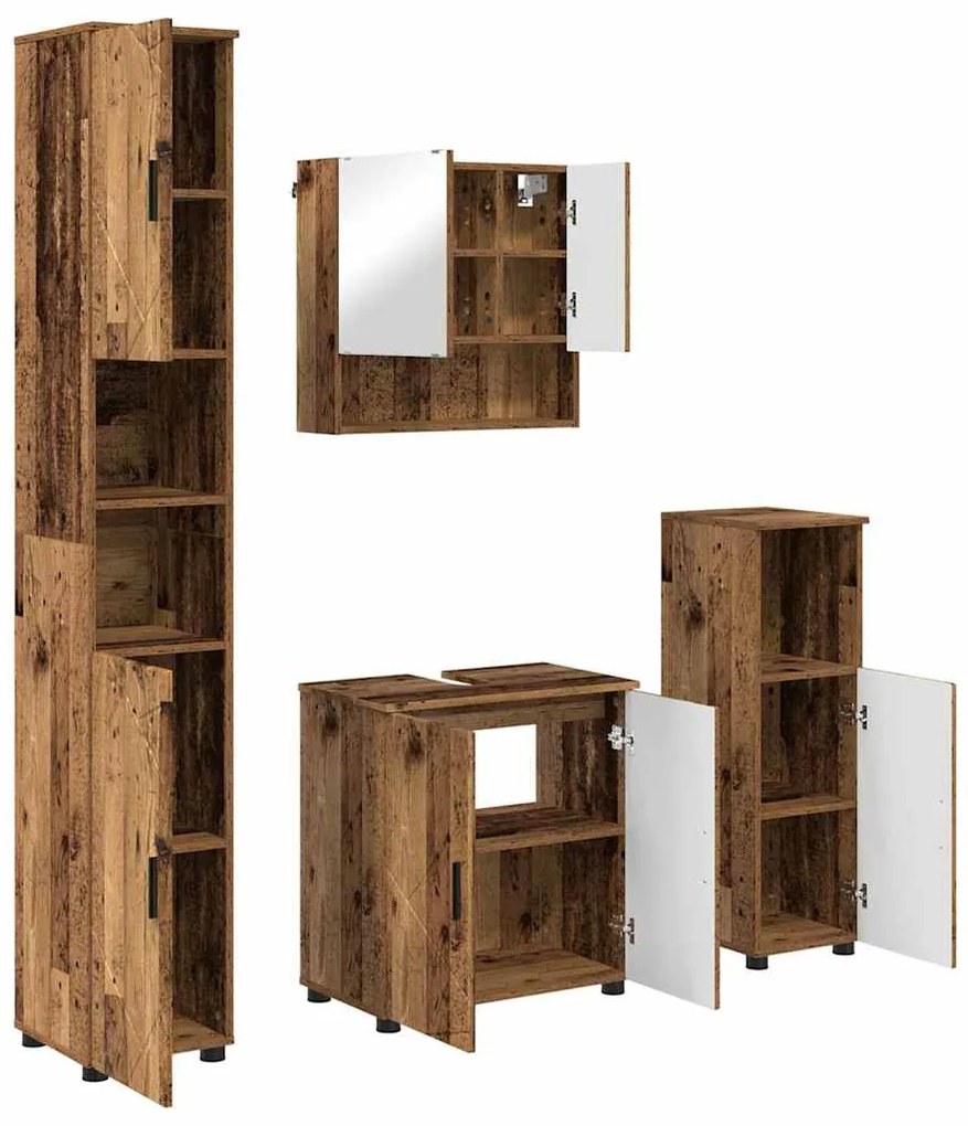 vidaXL Σετ Επίπλων Μπάνιου με πόρτα 4 pcs Παλαιό ξύλο 61 x 35 x 64 εκ.