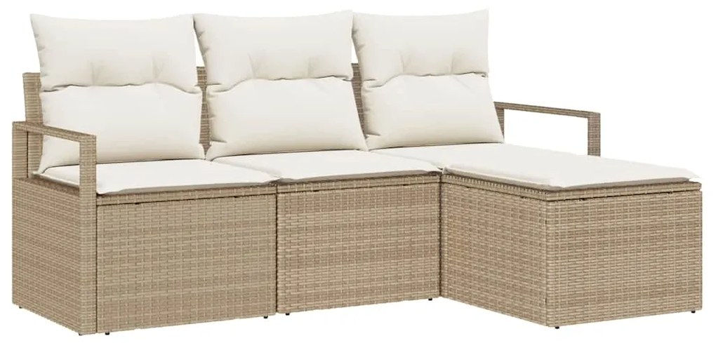 vidaXL Σετ Καναπέ Κήπου με μαξιλάρι με αποθήκευση 4 pcs Μπεζ και Κρέμα