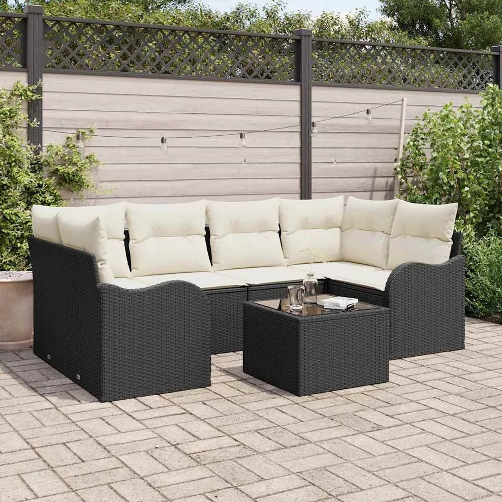 vidaXL Σετ Καναπέ Κήπου 7 pcs Μαύρο 55 x 55 x 37 εκ Πολυ ράταν