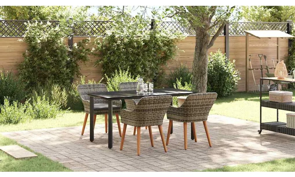 vidaXL Σέτ φαγητού για κήπο με μαξιλάρι 5 pcs Γκρι συνθετικό ρατάν