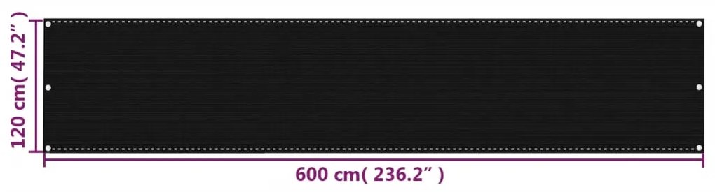 vidaXL Διαχωριστικό Βεράντας Μαύρο 120 x 600 εκ. από HDPE