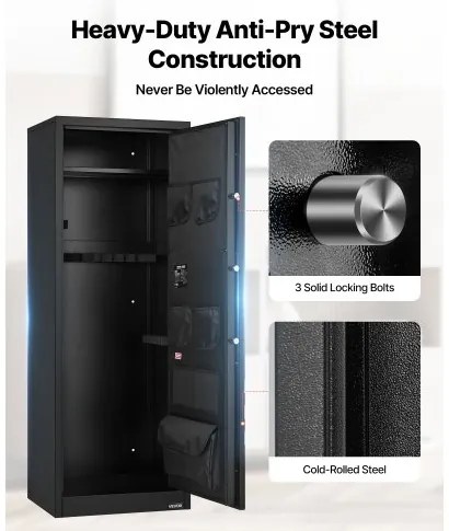 VEVOR 10-12 Gun Safe, Long Gun Cabinet for Rifles and Pistols, Quick Access Fireproof Rifle Safe with 4 Pistol Pockets and 3 Adjustable Racks, Large Digital Cabinet with Key and Password Lock