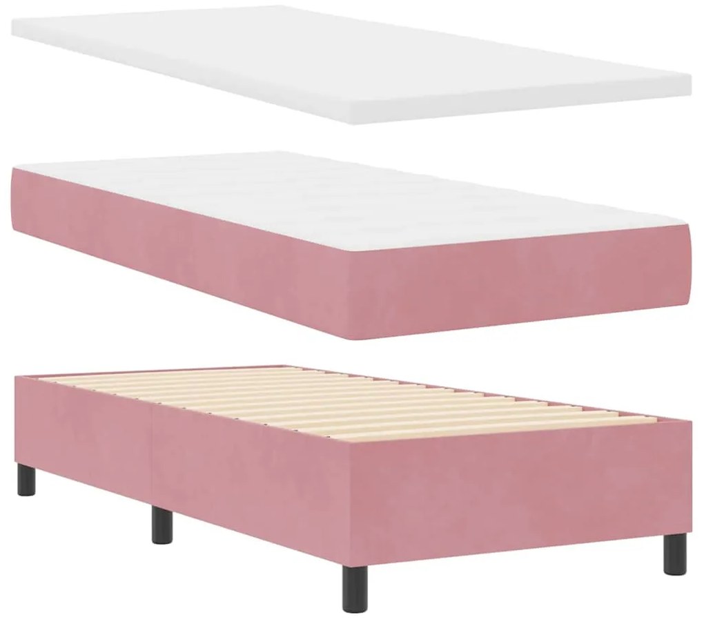 vidaXL Κρεβάτι Box Spring LED με Στρώμα Ροζ 100 x 200 cm Βελούδο
