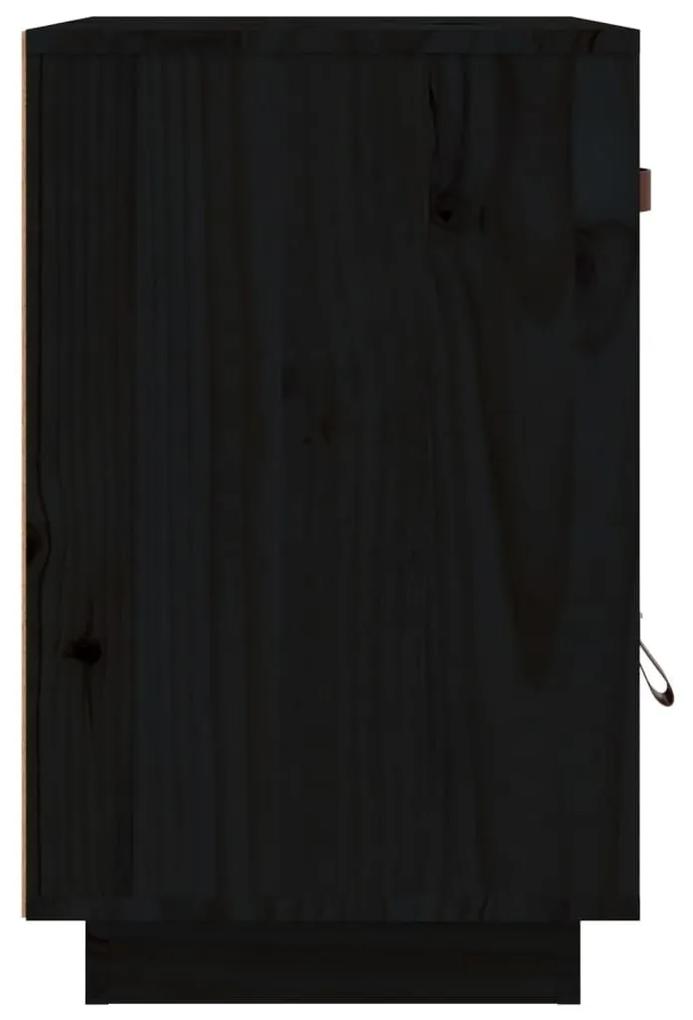 Κομοδίνο Μαύρο40x34x55εκ. από Μασίφ Ξύλο Πεύκου - Μαύρο