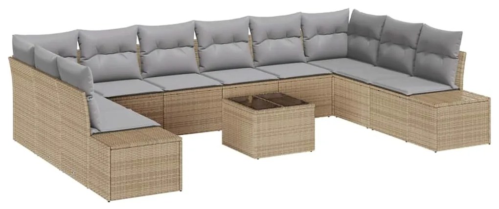 vidaXL Σετ Καναπέ Κήπου με μαξιλάρι 11 pcs Μπεζ Πολυ ράταν