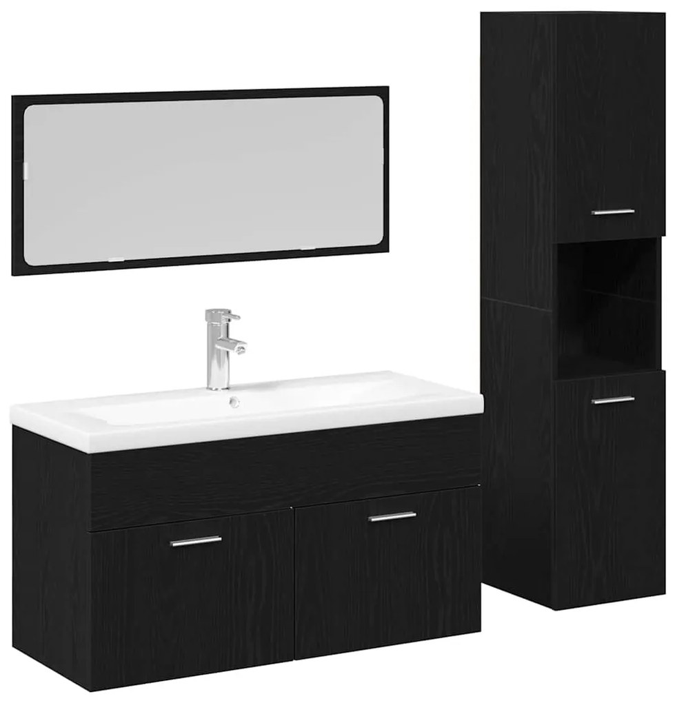 vidaXL Σετ Επίπλων Μπάνιου με ράφι 4 pcs Μαύρη Οξυά Επεξεργασμένο ξύλο