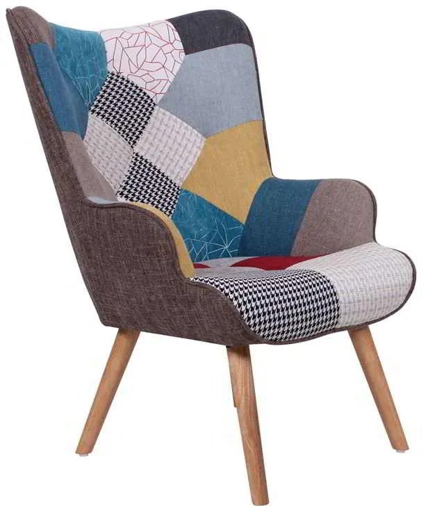 Πολυθρόνα MARON Ξύλο/Ύφασμα Patchwork 69x76x97cm
