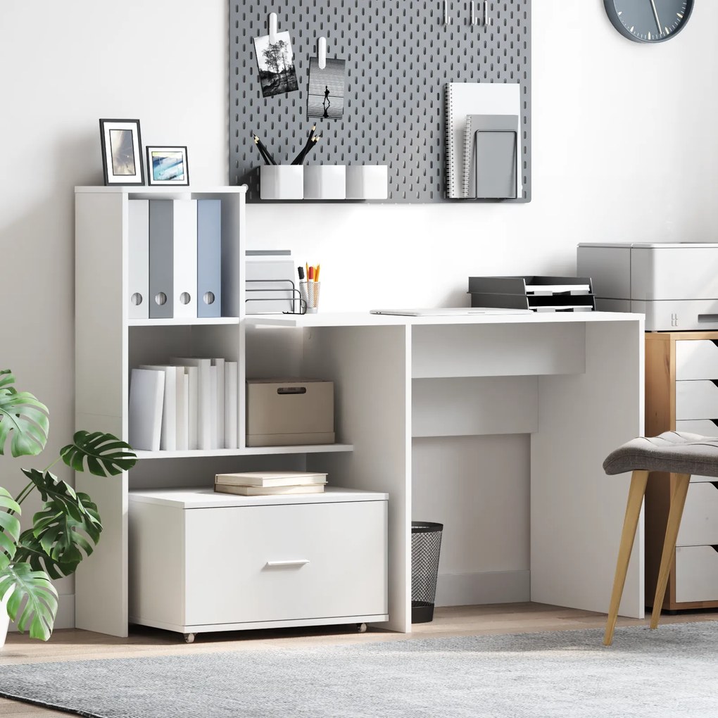 vidaXL Γραφείο Λευκό 131.5 x 50 x 106.5 εκ. Επεξεργασμένο ξύλο