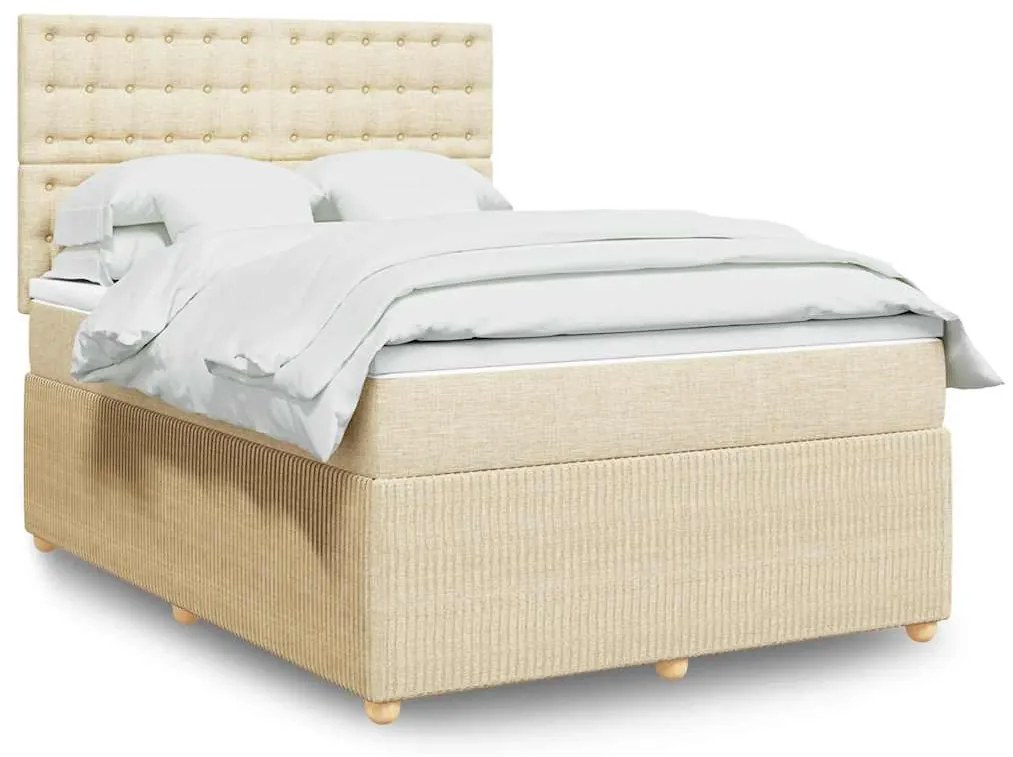 vidaXL Κρεβάτι Boxspring με Στρώμα Κρεμ 140x190 εκ. Υφασμάτινο