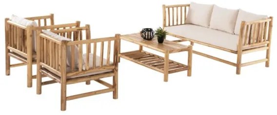 ΣΕΤ ΣΑΛΟΝΙ 4ΤΜΧ EDDARD HM9340 ΑΠΟ ΜΑΣΙΦ ΞΥΛΟ TEAK  ΦΥΣΙΚΟ - ΛΕΥΚΟ