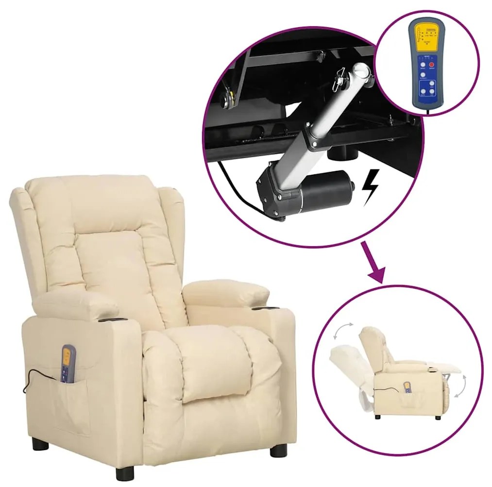 Πολυθρόνα Μασάζ με Ανύψωση Κρεμ Υφασμάτινη