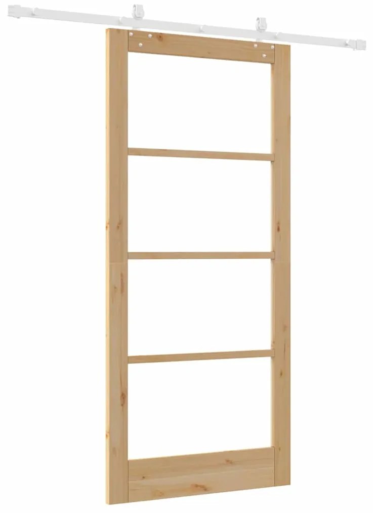 vidaXL Συρόμενη Πόρτα Χειροκίνητος Καφέ 93 x 202 cm Ξύλο και μέταλλο