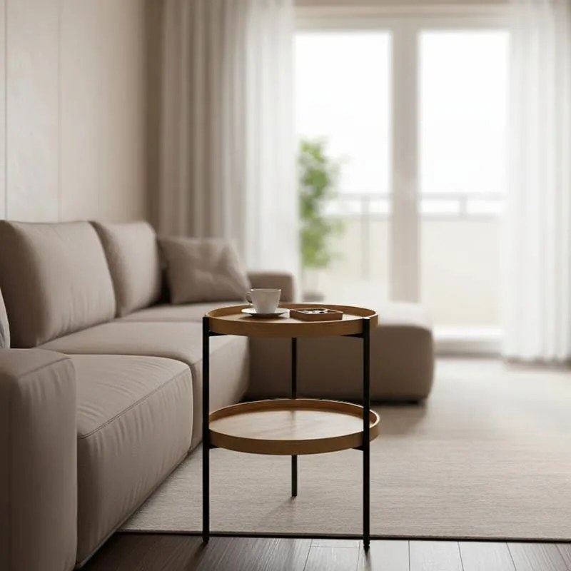 Βοηθητικό τραπέζι Portogie mdf φυσικό-μέταλλο μαύρο Φ40x50εκ 40x40x50 εκ.